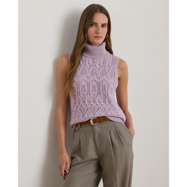 Ralph Lauren Pointelle Turtleneck Sweater Tank Top In Purple