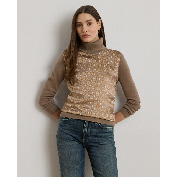 Ralph Lauren Geo-print Wool-blend Turtleneck Sweater In Brown