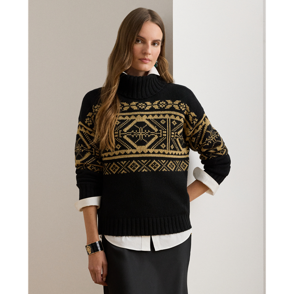 Ralph Lauren Fair Isle Wool-blend Turtleneck Sweater In Black