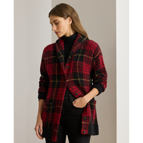 Ralph Lauren Plaid Shawl-collar Cardigan In Multi