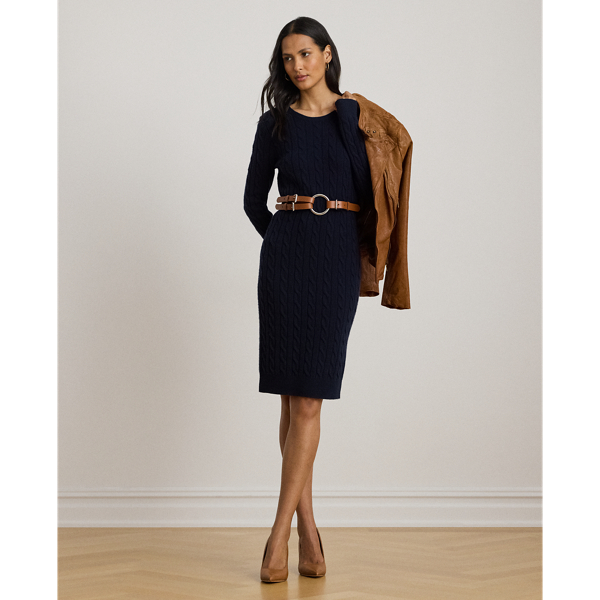 Ralph Lauren Cable-knit Wool-cashmere Sweater Dress In Black