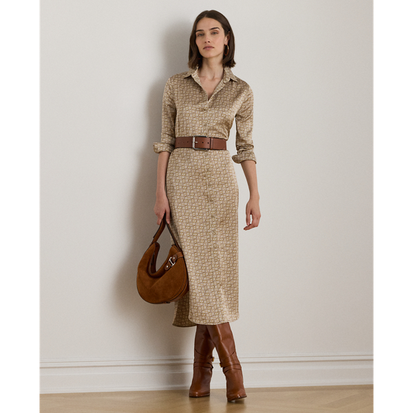 Geo-Print Satin Charmeuse Shirtdress - Lauren - Modalova