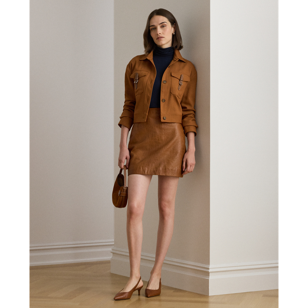 Ralph Lauren Croc-embossed Lambskin Pencil Miniskirt In Brown