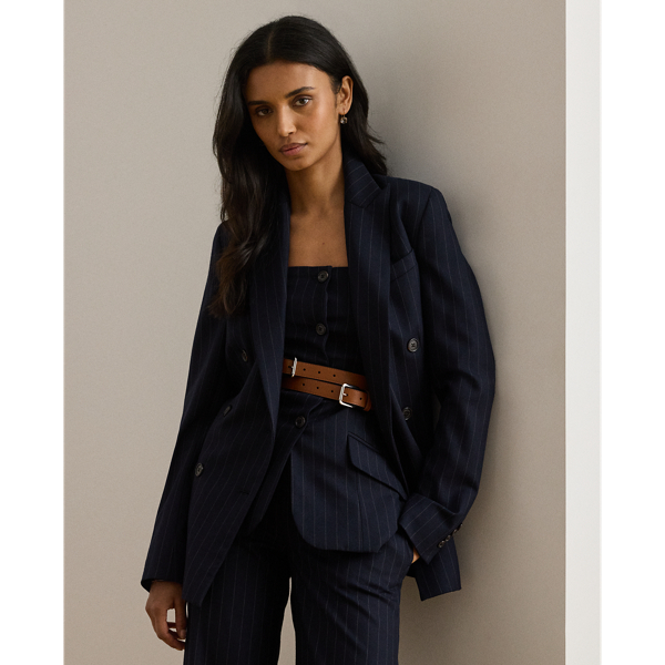 Ralph Lauren Double-breasted Pinstripe Twill Blazer In Blue