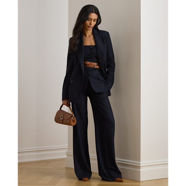 Ralph Lauren Pinstripe Wool-blend Twill Wide-leg Pant In Multi