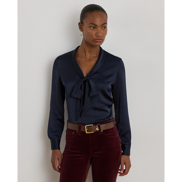 Satin Charmeuse Tie-Neck Blouse - Lauren - Modalova