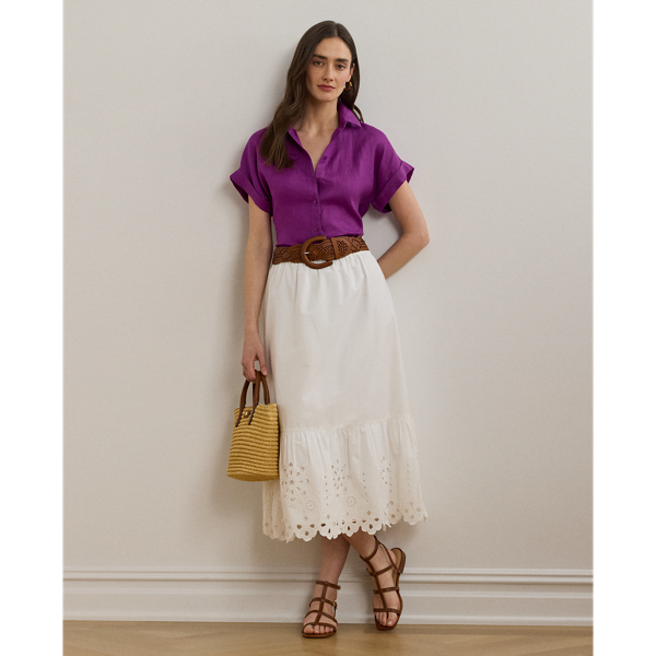 Ralph Lauren Eyelet Cotton Broadcloth Midi Skirt