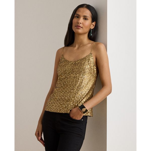 Ralph Lauren Sequined Mesh Camisole In Multi