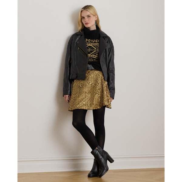 Ralph Lauren Sequined Mesh A-line Miniskirt In Multi