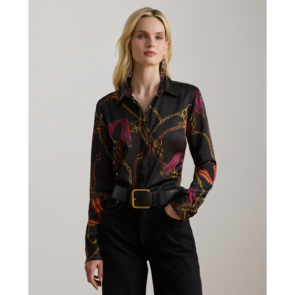Ralph Lauren Classic Fit Belting-print Satin Shirt In Brown