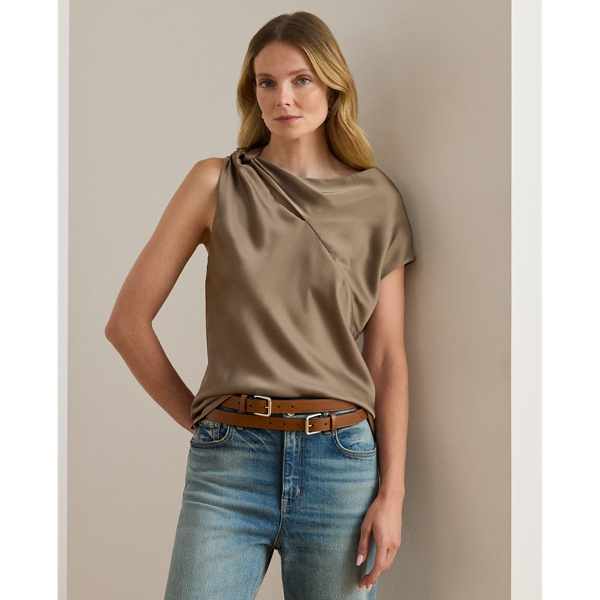 Ralph Lauren Charmeuse Asymmetrical Blouse In Brown