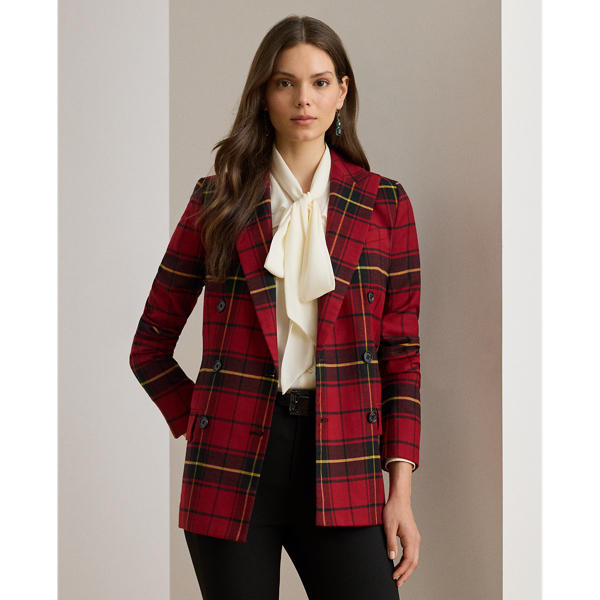 Ralph Lauren Plaid Double-breasted Wool-blend Blazer In Multi