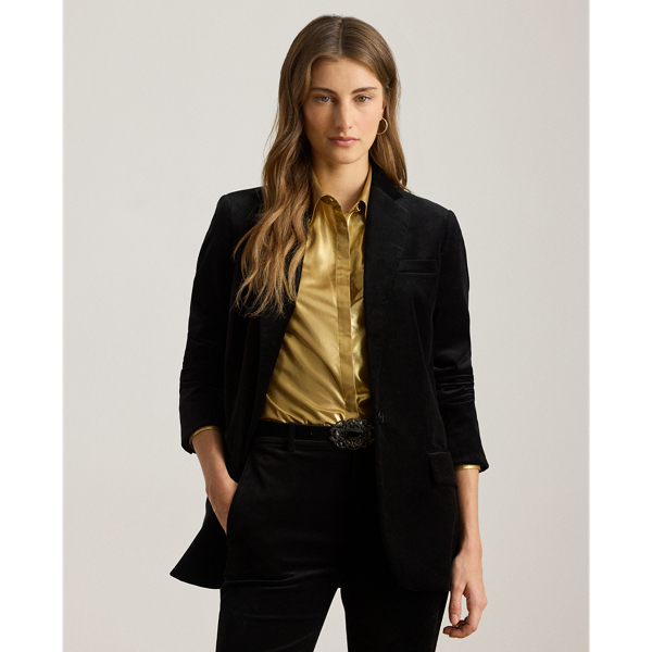 Ralph Lauren Stretch Velvet Blazer In Black