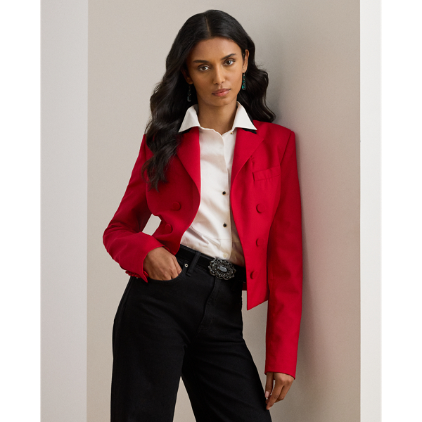 Ralph Lauren Velvet-trim Wool Twill Cropped Blazer In Red