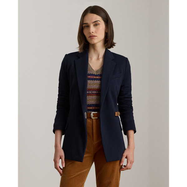 Ralph Lauren Womens Buckle Trim Herringbone Jacquard Blazer 0p 18 In Blue