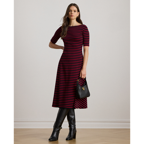 Ralph Lauren Striped Stretch Cotton Midi Dress In Multi