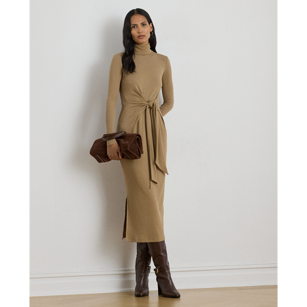 Ralph Lauren Tie-front Turtleneck Dress In Brown