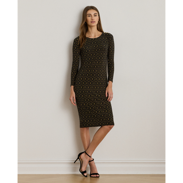 Ralph Lauren Chain-print Three-quarter-sleeve Dress In Multi