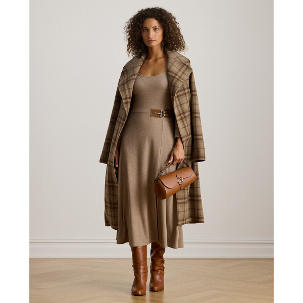 Ralph Lauren Buckle-trim Rib-knit Midi Dress In Brown