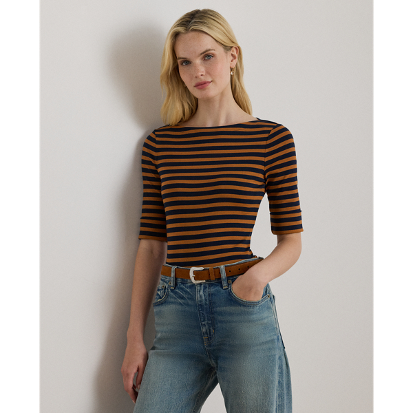 Showcasing timeless horizontal stripes, this essential boatneck T-shirt is made from breathable stretch cotton for a soft hand feel. An "LRL"-embroidered logo on the hem adds a subtle signature finish.
