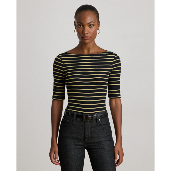 Ralph Lauren Metallic Striped Boatneck Tee In Multi