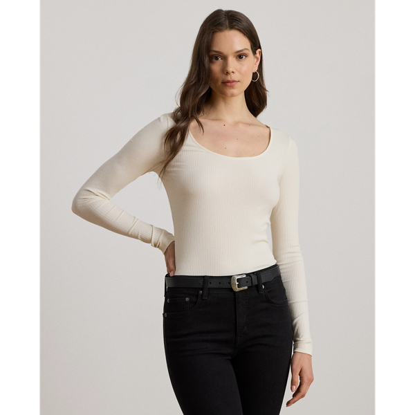 Maglietta a Coste Ralph Lauren con Scollo Rotondo