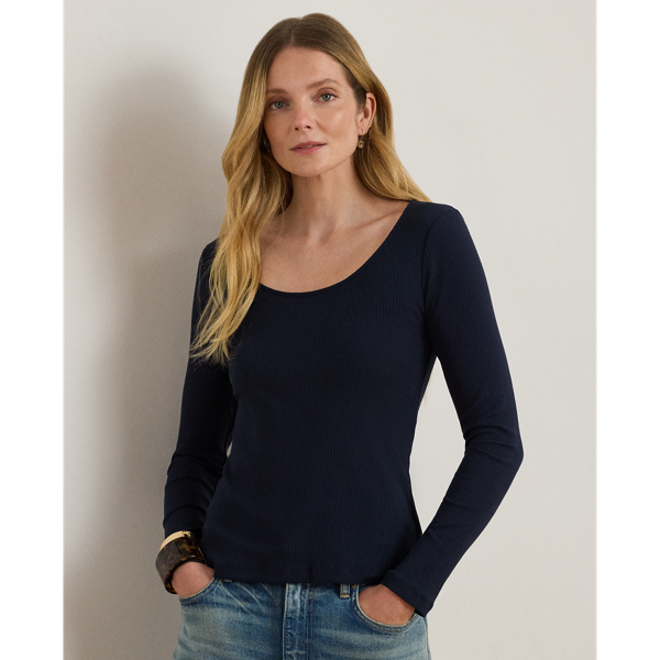 Maglietta a Coste Ralph Lauren con Scollo Rotondo