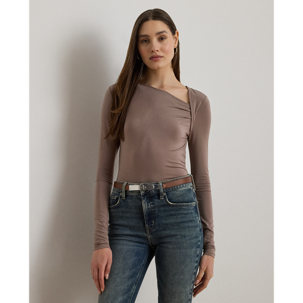 Ralph Lauren Stretch Jersey Asymmetrical Top In Brown