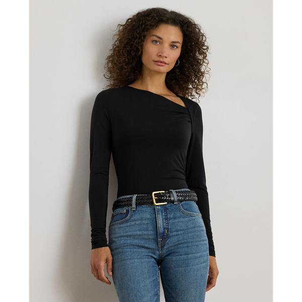 Ralph Lauren Stretch Jersey Asymmetrical Top In Black