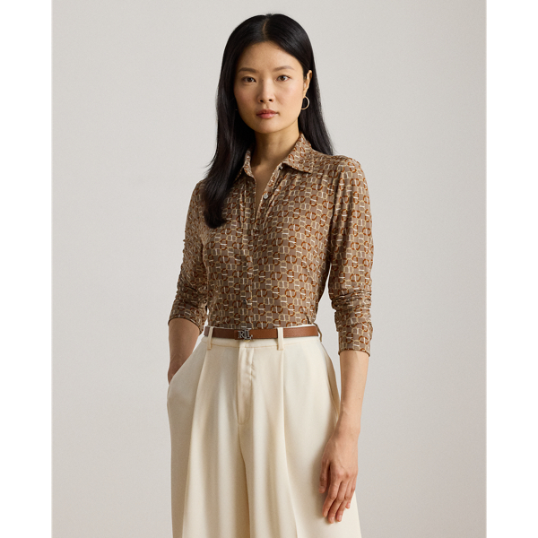 Ralph Lauren Slim Fit Geo-print Jersey Shirt In Brown