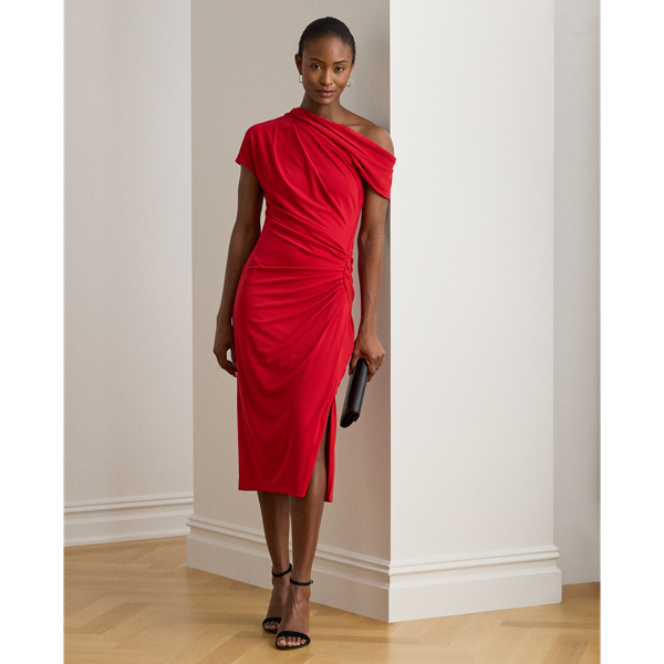 Ralph Lauren Stretch Jersey Off-the-shoulder Dress In Red