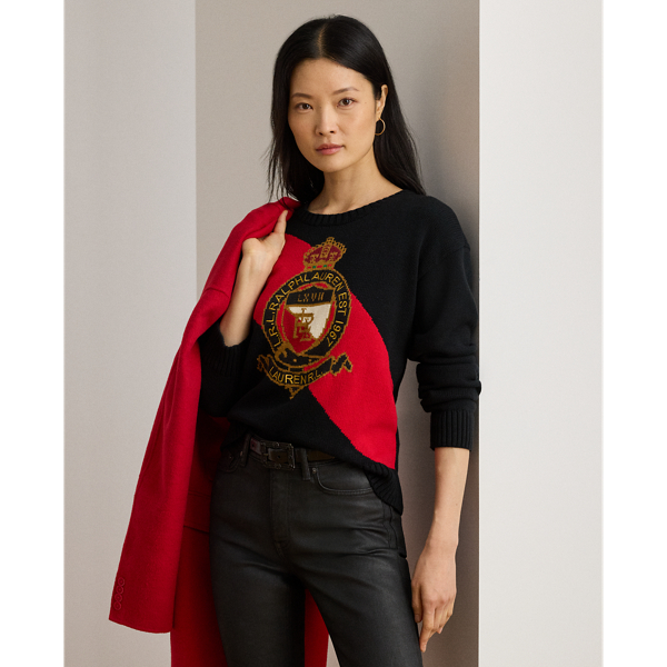 Ralph Lauren Color-blocked Crest Cotton Sweater In Multi