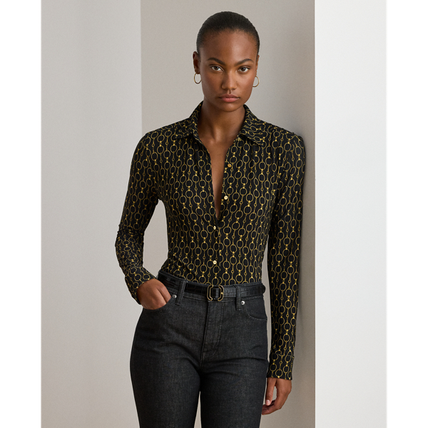 Ralph Lauren Slim Fit Chain-print Jersey Shirt In Multi