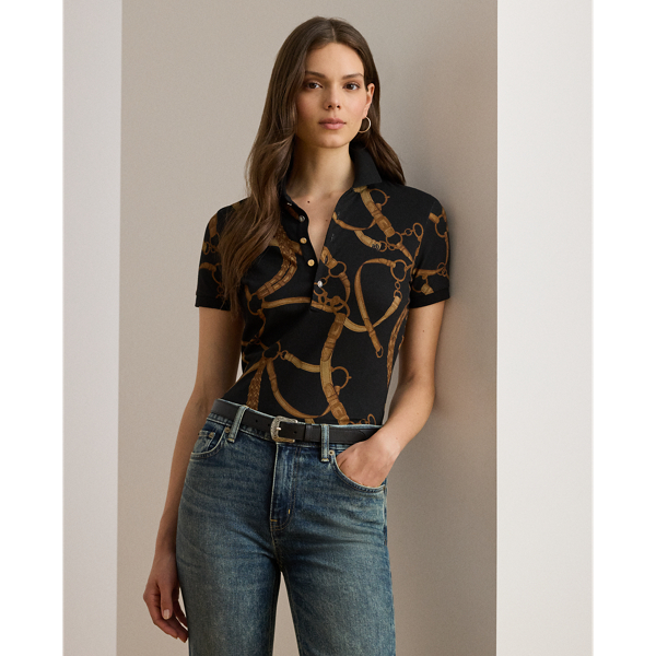 Synonymous with Lauren Ralph Lauren Lauren style, this version of the Polo shirt showcases the season's equestrian-inspired belting print. Embroidered with Lauren's signature logo at the chest, this style is rendered in cotton piqué with a hint of stretch for a soft hand feel.