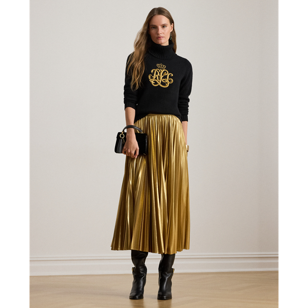 Ralph Lauren Pleated Metallic Chiffon Skirt In Black