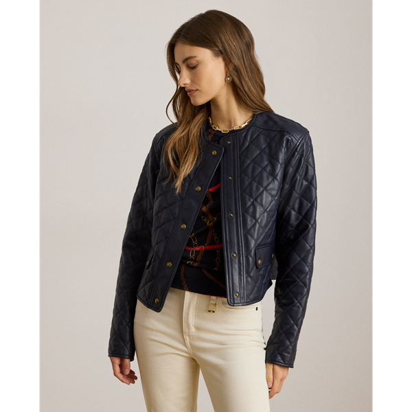Ralph Lauren Diamond-quilted Lambskin Cropped Jacket In Blue