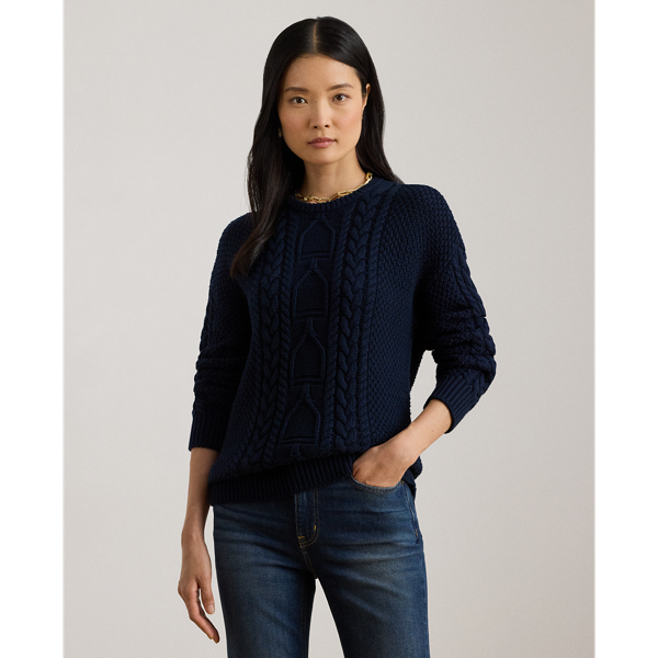 Ralph Lauren Cable-knit Cotton Crewneck Sweater In Blue