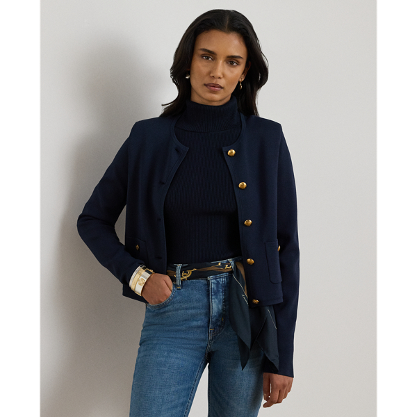 Ralph Lauren Cropped Crewneck Sweater Jacket In Blue