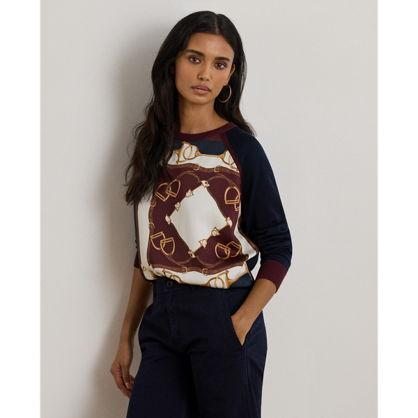 Ralph Lauren Equestrian-print Cotton-blend Sweater In Black