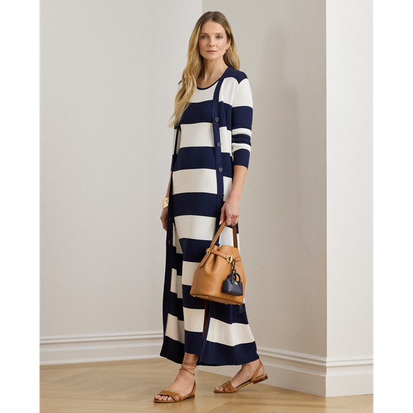 Ralph Lauren Striped Cotton-blend Cardigan In Blue