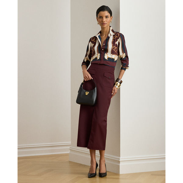 Wool-Blend Twill Pencil Midi Skirt
