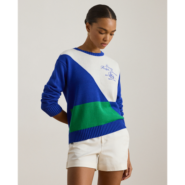 Ralph Lauren Color-blocked Combed Cotton Sweater