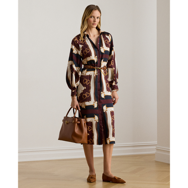 Ralph Lauren Equestrian-print Twill Midi Shirtdress In Brown