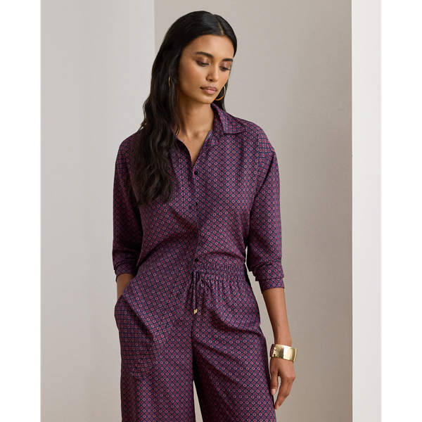 Ralph Lauren Relaxed Fit Foulard-print Crepe Shirt In Purple