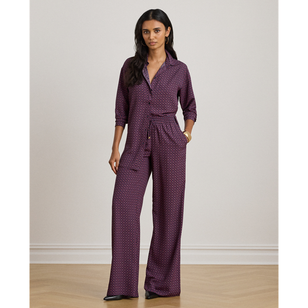 Ralph Lauren Foulard-print Crepe Wide-leg Pant In Purple