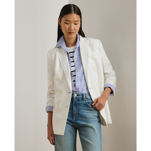 Ralph Lauren Double-breasted Linen-blend Twill Blazer In White
