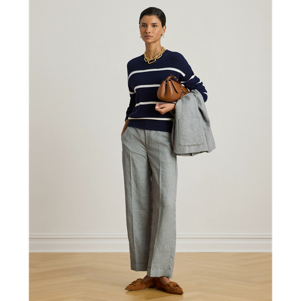 Basket-Weave Linen-Blend Cropped Trouser