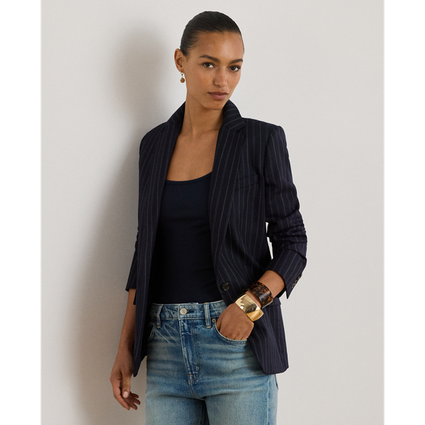 Striped Wool-Blend Twill Blazer