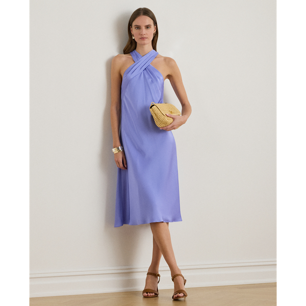 Ralph Lauren Satin Charmeuse Halter Dress In Purple