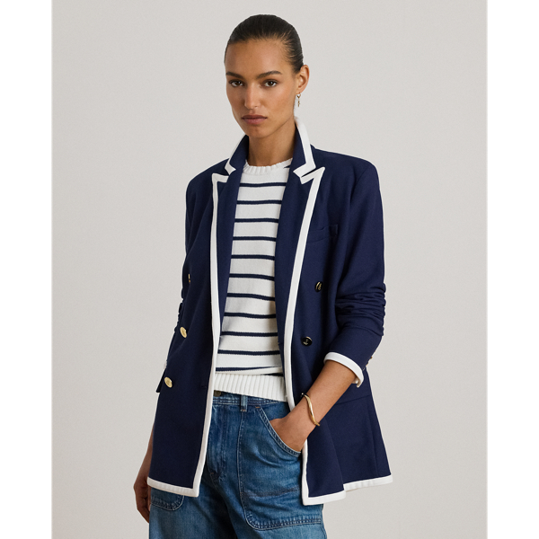 Ralph Lauren Two-tone Double-breasted Piqué Blazer In Multi